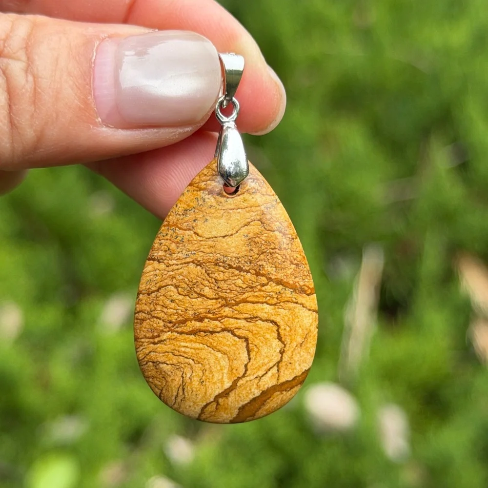925 silver plated picture‎ jasper pendant 1448